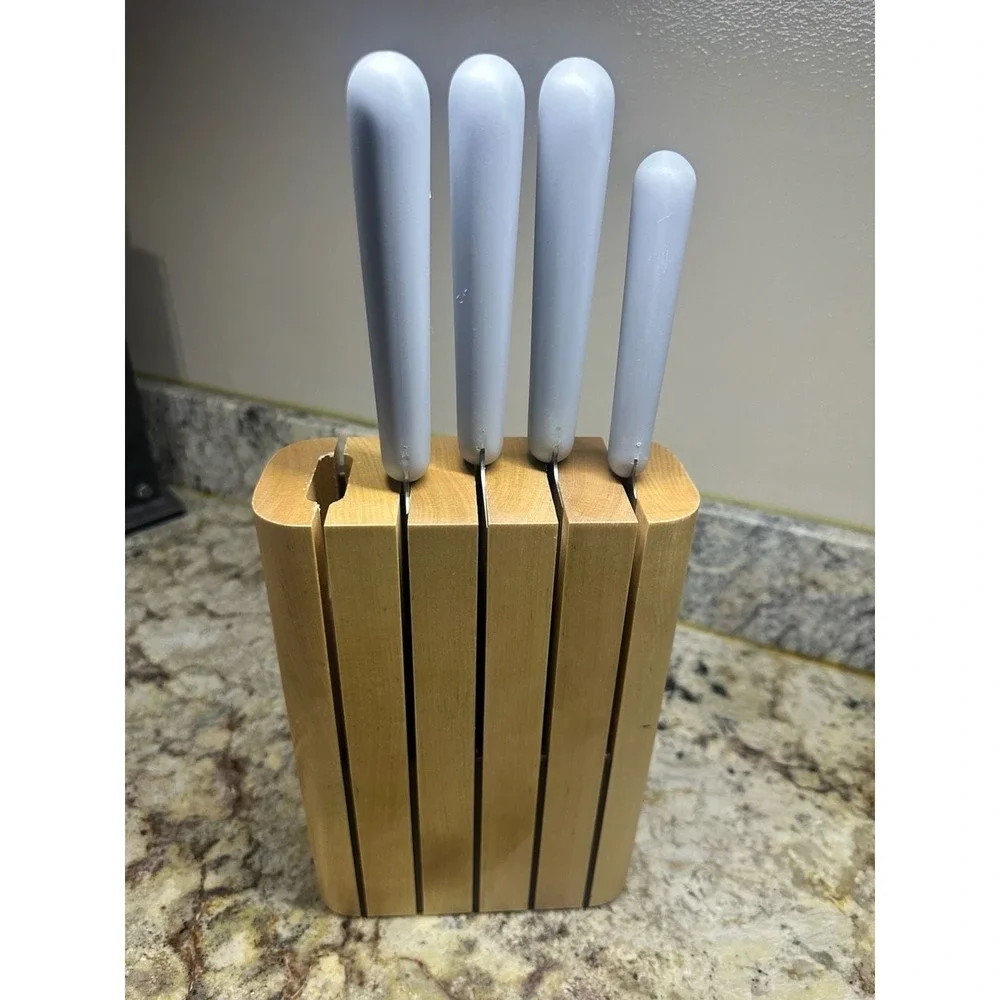 Caraway Home 5-Piece Knife Set with Wooden Block - Gray